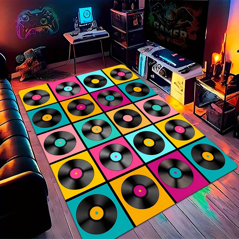 Retro Gaming Lounge - Karpet Vinyl Retro Motif Piringan Hitam