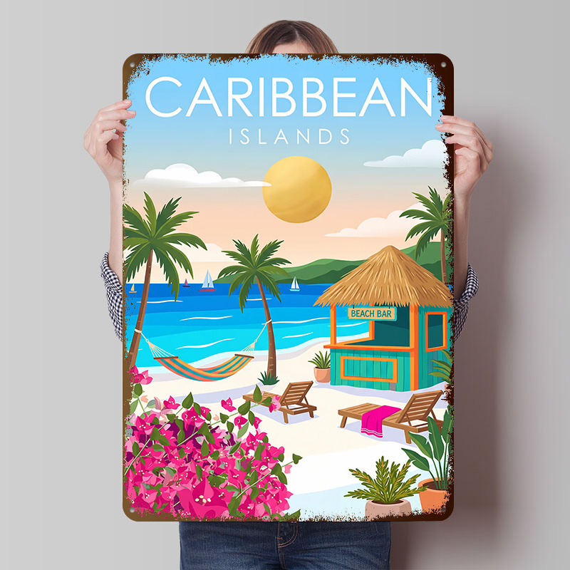 Retro Gaming Island - Poster Tinplate Bar Pantai Kepulauan Karibia,