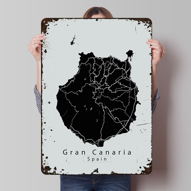 Retro Gaming Island - Poster Logam Peta Pulau Gran Canaria