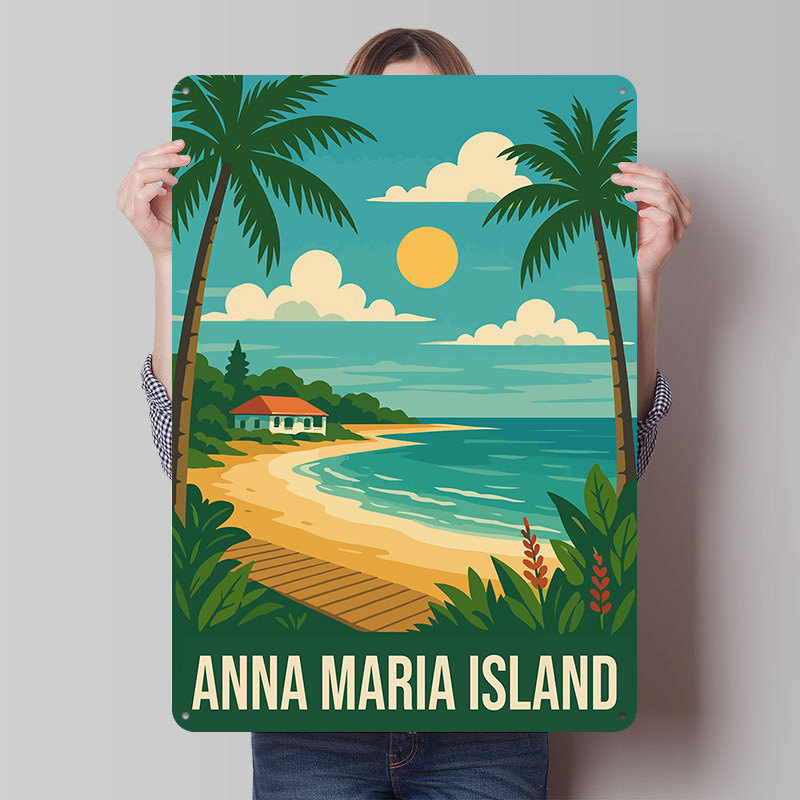 Retro Gaming Island - Poster Logam Perjalanan Pulau Anna Maria,