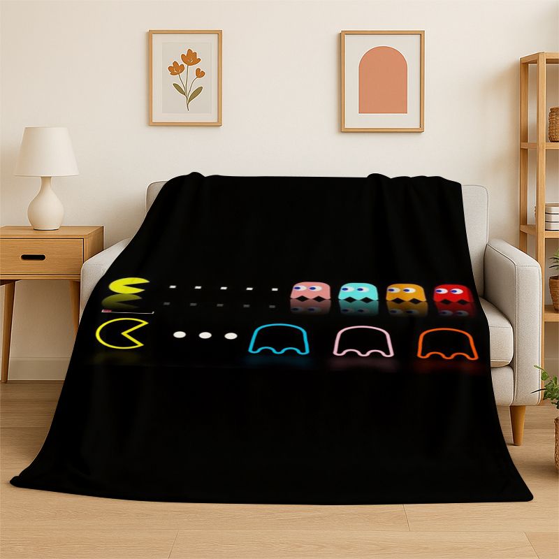 Retro Gaming Lounge - Selimut Flanel Lembut Permainan P-Pacman Retro,